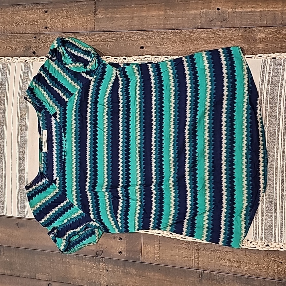 Pre-Owned Old Navy Medium Women's Top Green/Blue/Cream 100% Cotton